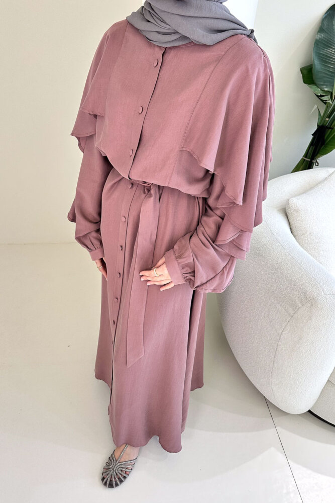 Volan Kol Detaylı Gömlek Elbise - Gül kurusu - İKOL (2)