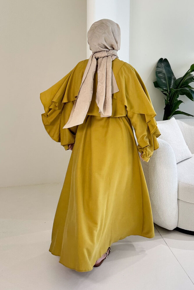 Volan Kol Detaylı Gömlek Elbise - Hardal Sarısı - 4