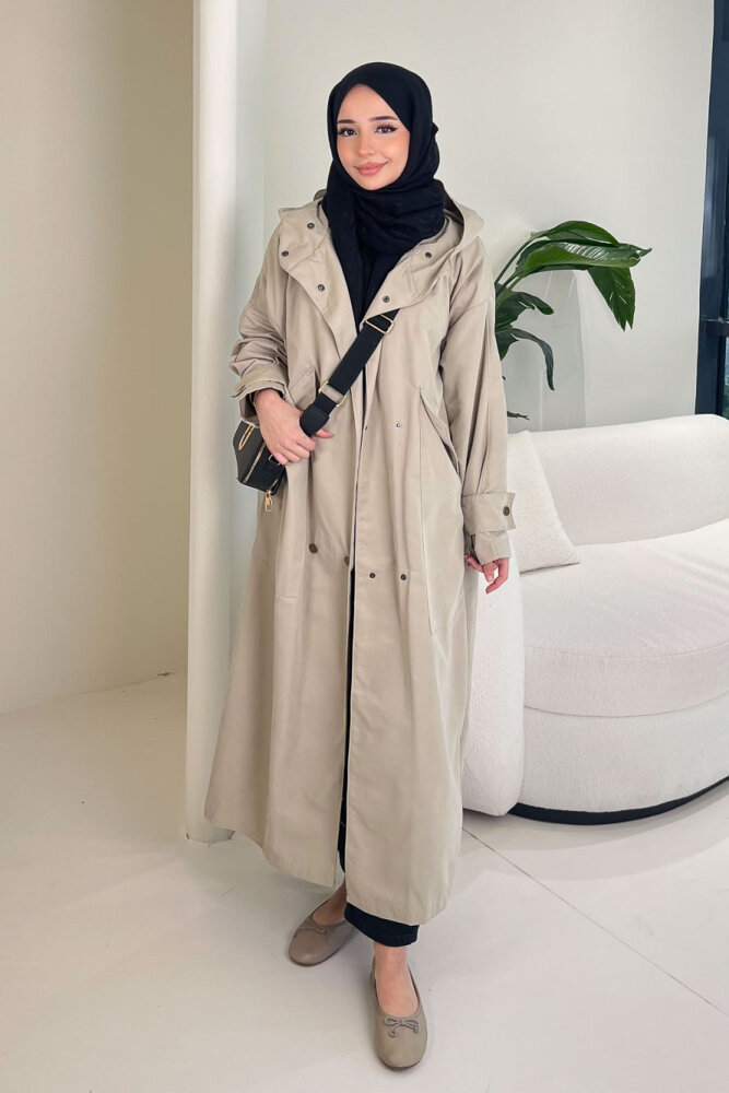 Woné Kapüşonlu Geniş Cepli Trençkot - Bej - ALLMİSS (0)