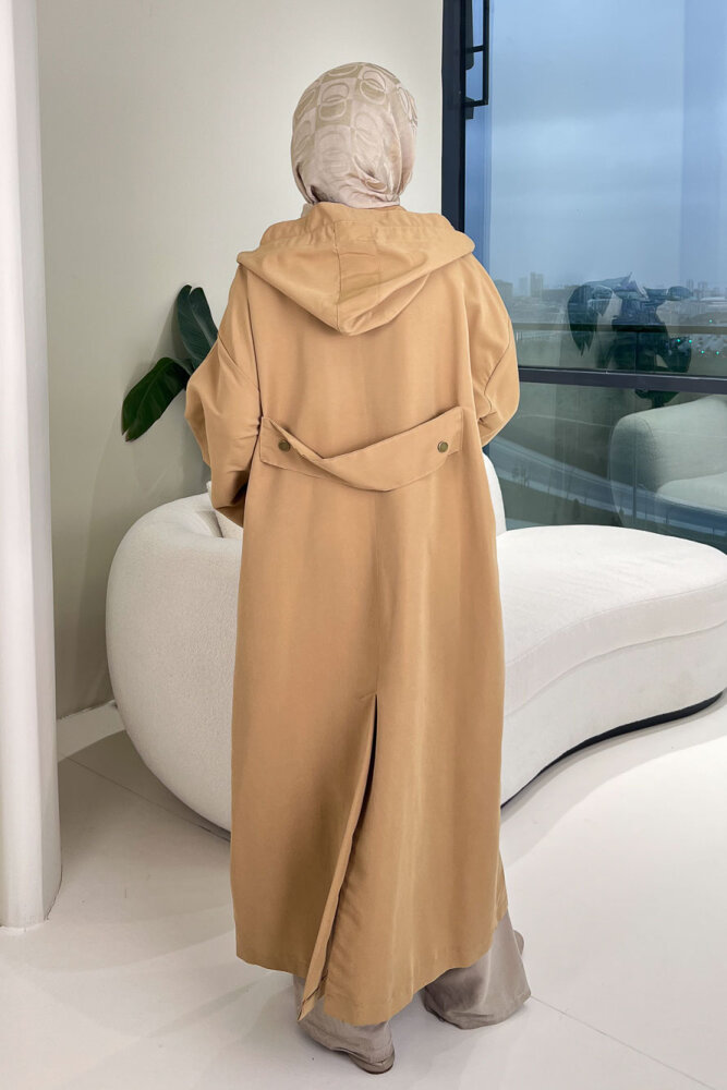 Woné Kapüşonlu Geniş Cepli Trençkot - Camel - ALLMİSS (5)