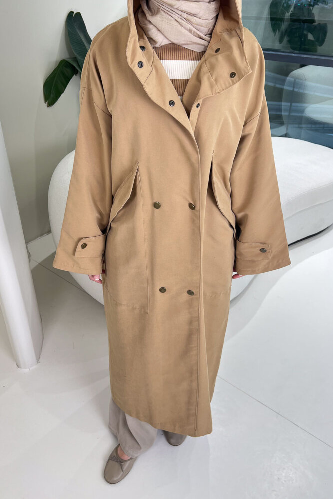 Woné Kapüşonlu Geniş Cepli Trençkot - Camel - 3