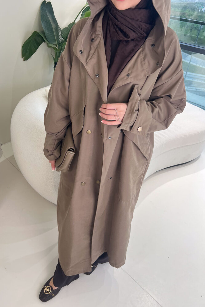 Woné Kapüşonlu Geniş Cepli Trençkot - Vizon - 7