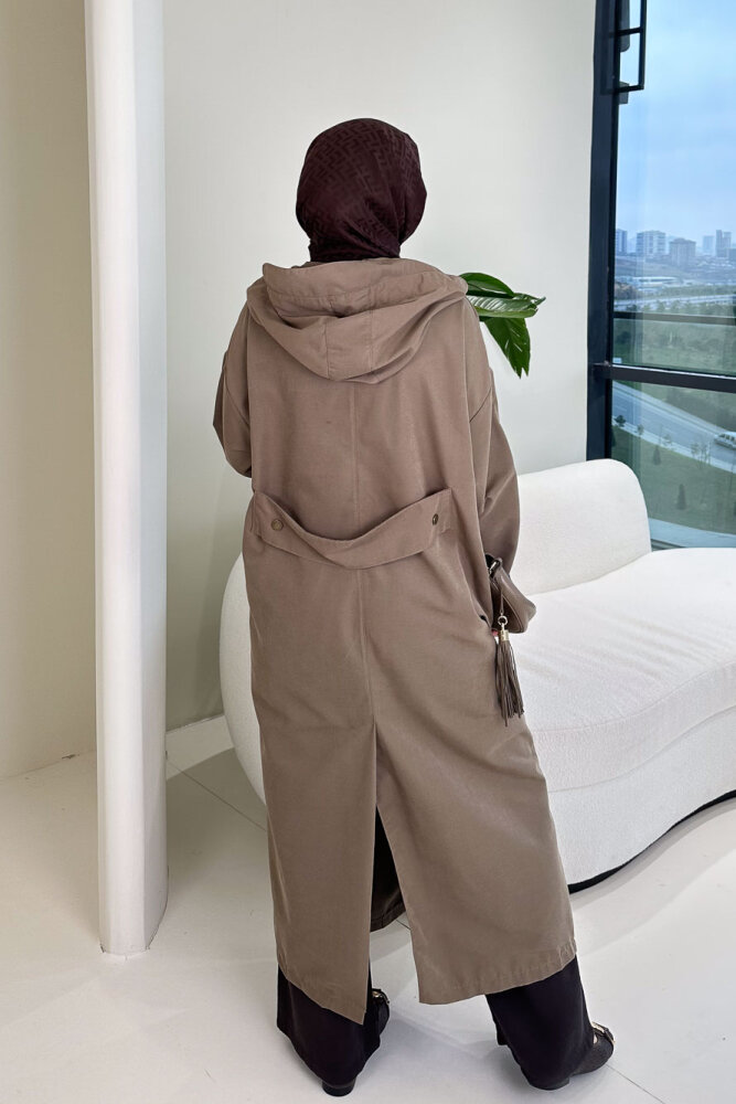 Woné Kapüşonlu Geniş Cepli Trençkot - Vizon - 4