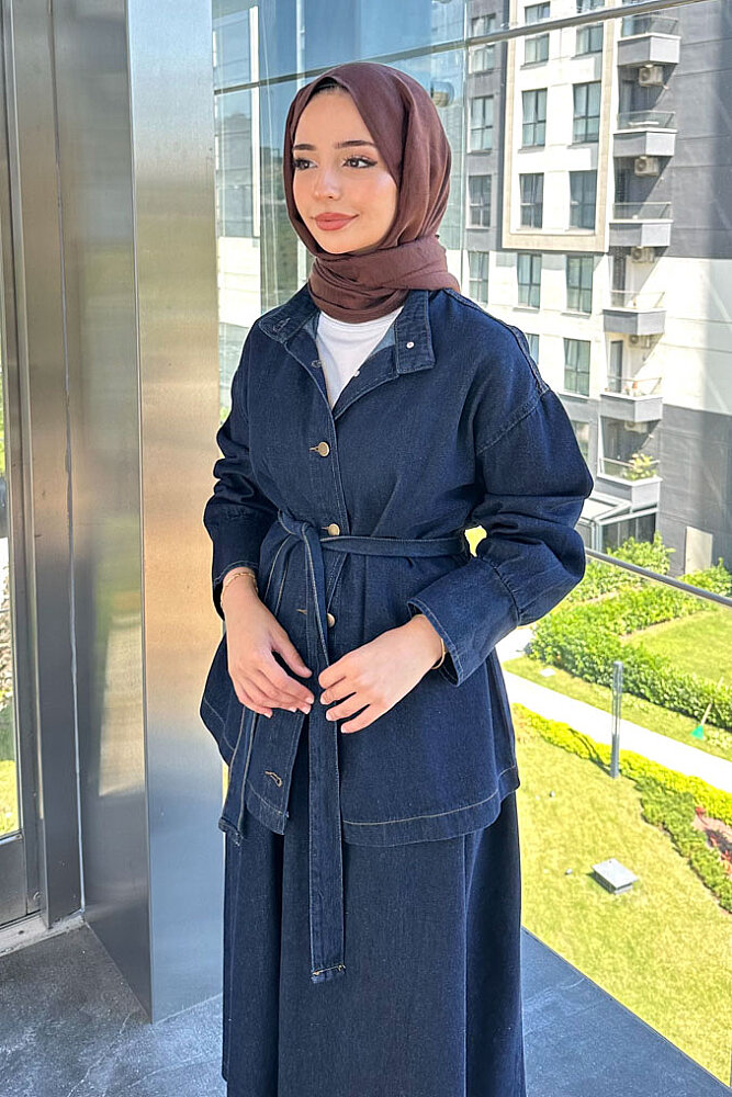 Wren Kot Denim Etekli Takım - Lacivert - ENMA (2)