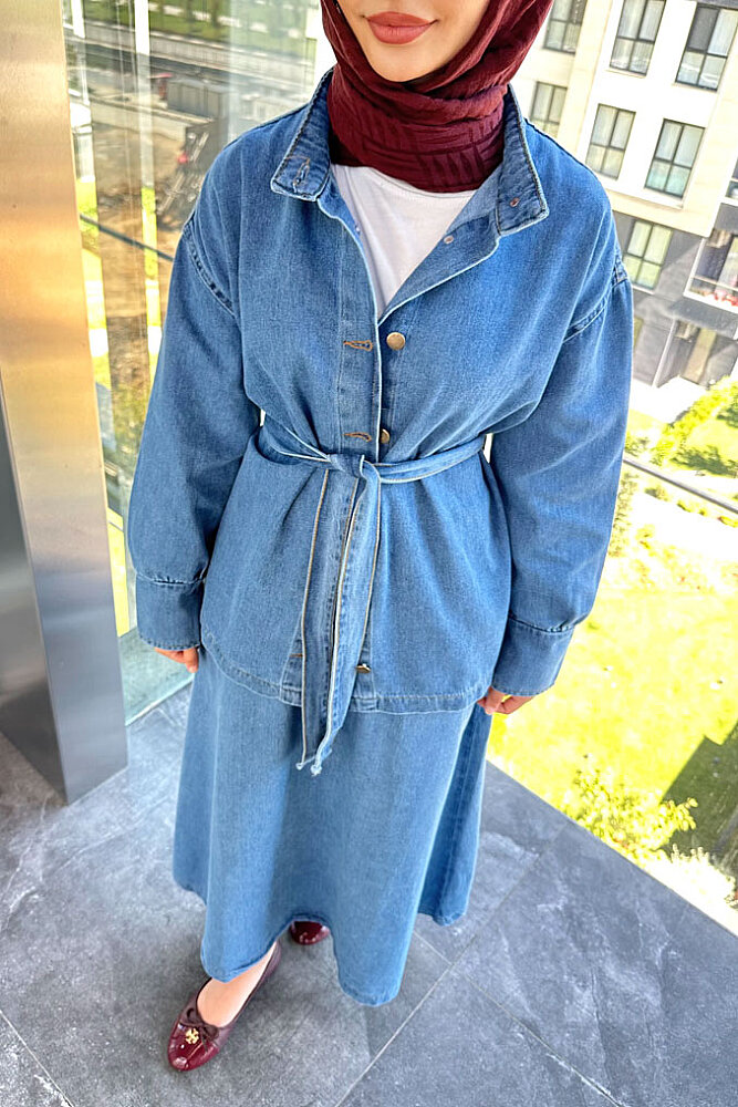 Wren Kot Denim Etekli Takım - Mavi - 4