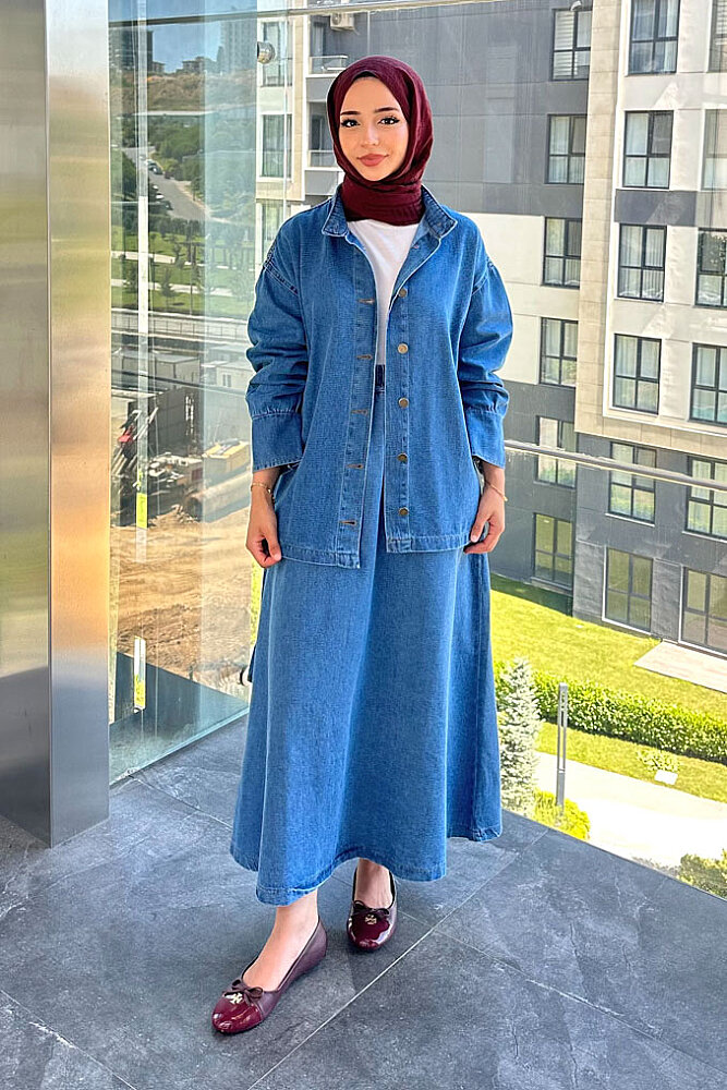 Wren Kot Denim Etekli Takım - Mavi - 1