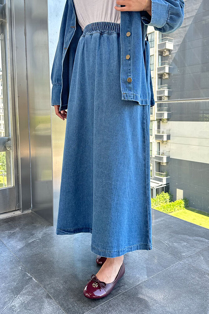 Wren Kot Denim Etekli Takım - Mavi - 5