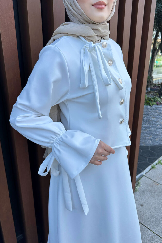 Yaka Fiyonk Detaylı Scuba Takım - Ekru - HENZA (2)