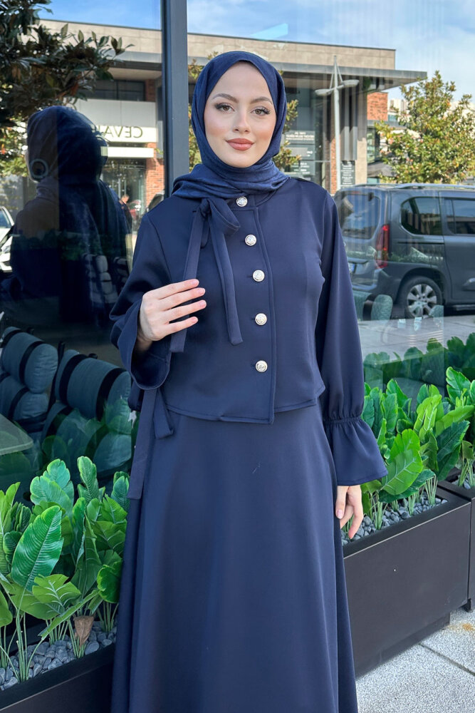 Yaka Fiyonk Detaylı Scuba Takım - Lacivert - 5