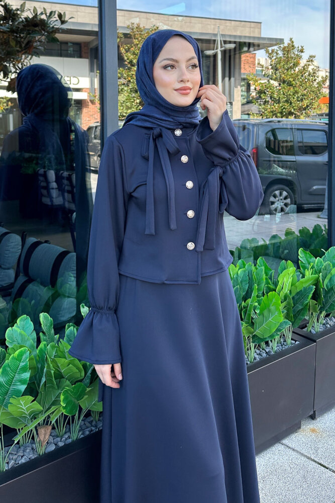 Yaka Fiyonk Detaylı Scuba Takım - Lacivert - 3