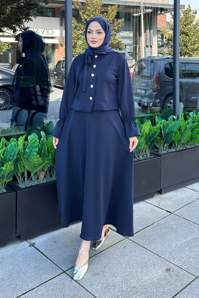 Yaka Fiyonk Detaylı Scuba Takım - Lacivert - HENZA (3)