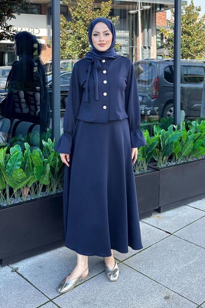 Yaka Fiyonk Detaylı Scuba Takım - Lacivert - 6