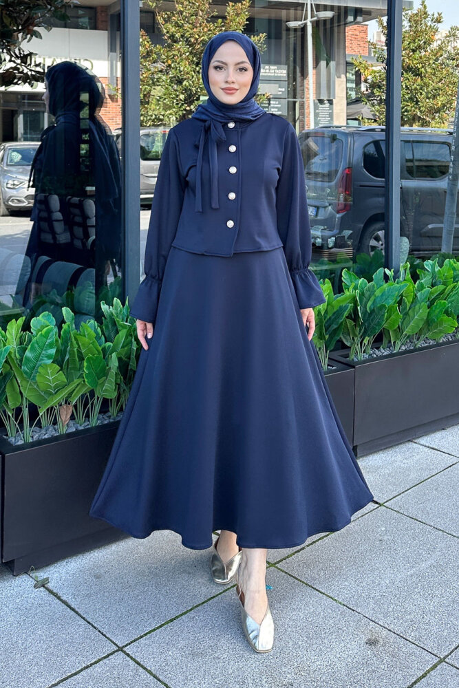 Yaka Fiyonk Detaylı Scuba Takım - Lacivert - 8