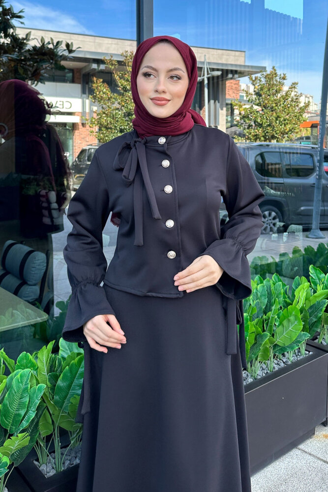 Yaka Fiyonk Detaylı Scuba Takım - Siyah - HENZA (1)