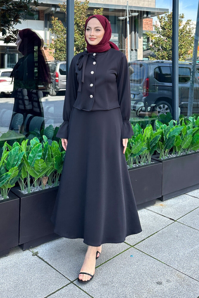 Yaka Fiyonk Detaylı Scuba Takım - Siyah - HENZA (0)