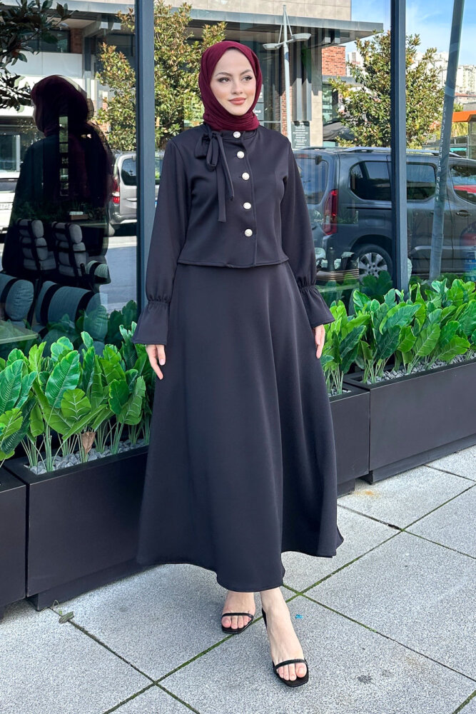 Yaka Fiyonk Detaylı Scuba Takım - Siyah - HENZA (3)