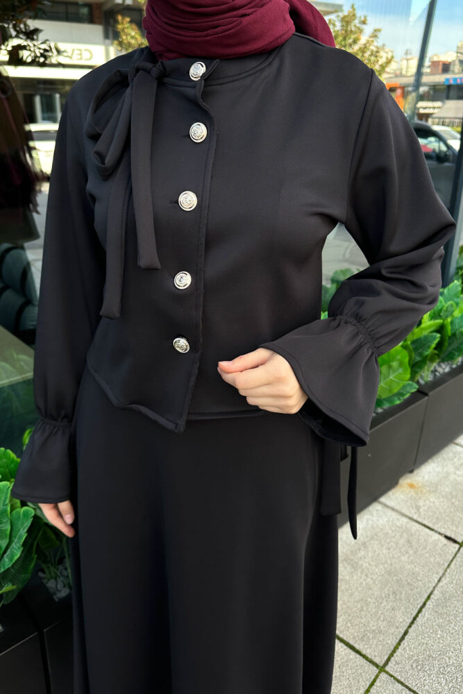 Yaka Fiyonk Detaylı Scuba Takım - Siyah - 3