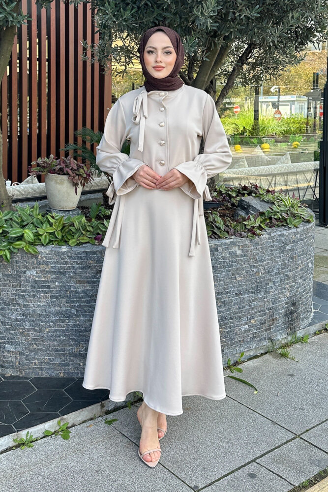 Yaka Fiyonk Detaylı Scuba Takım - Taş Rengi - 5