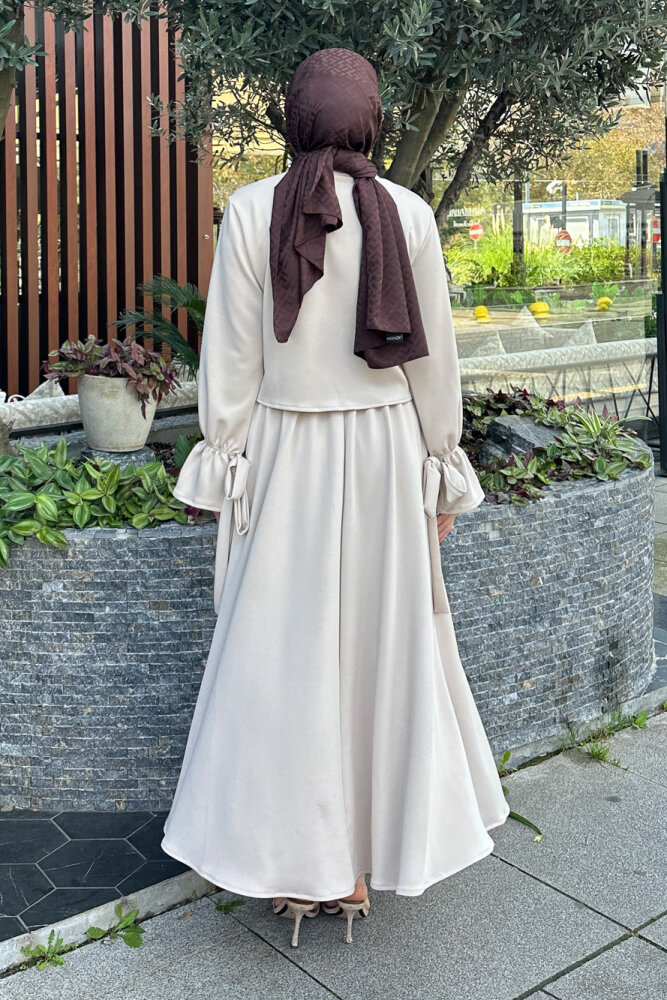 Yaka Fiyonk Detaylı Scuba Takım - Taş Rengi - 6