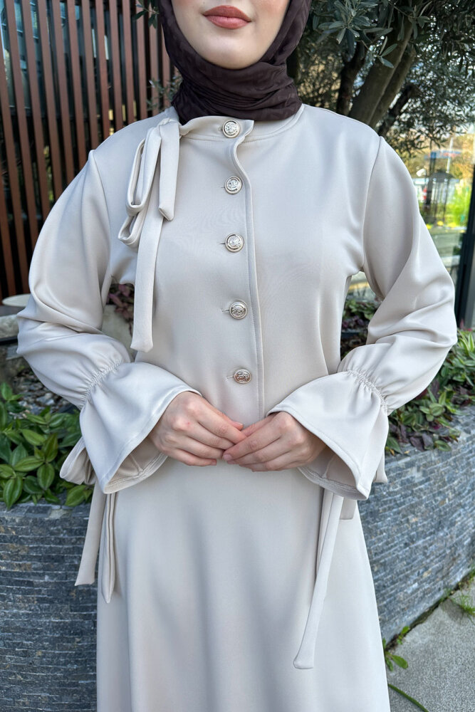 Yaka Fiyonk Detaylı Scuba Takım - Taş Rengi - HENZA (2)