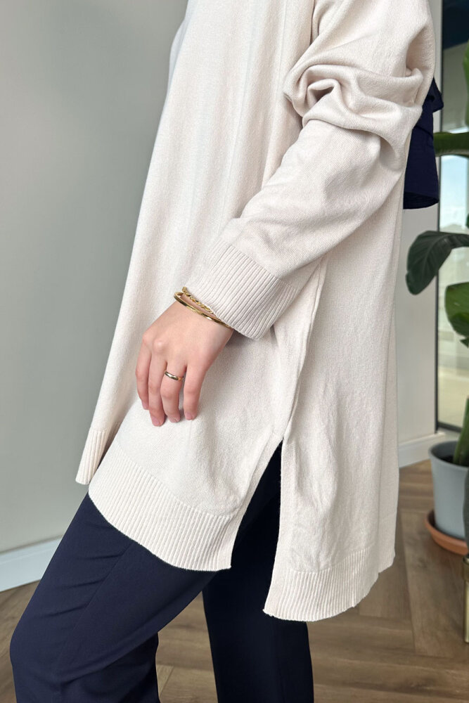 Yan Yırtmaç Detaylı Triko - Bej - İKOL (3)