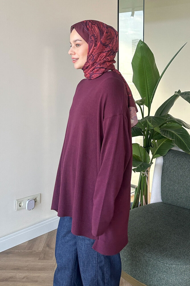 Yan Yırtmaç Detaylı Triko - Bordo - İKOL (1)