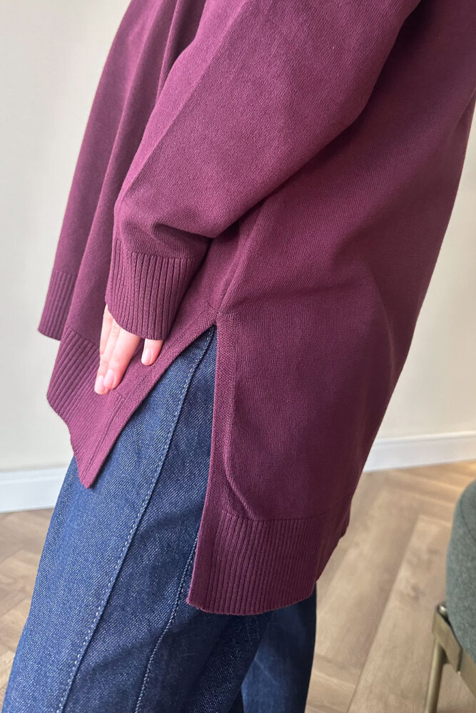 Yan Yırtmaç Detaylı Triko - Bordo - İKOL (2)