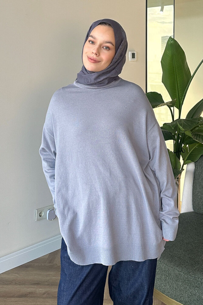 Yan Yırtmaç Detaylı Triko - Gri - İKOL (1)