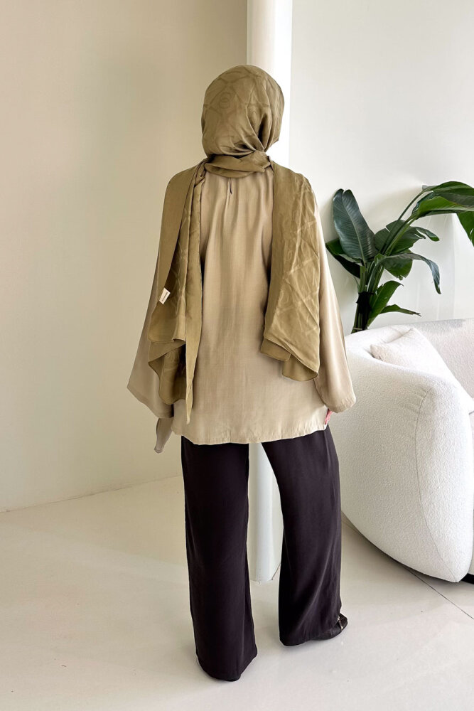 Yandan Bağlamalı Şallı Bluz - Haki - 8