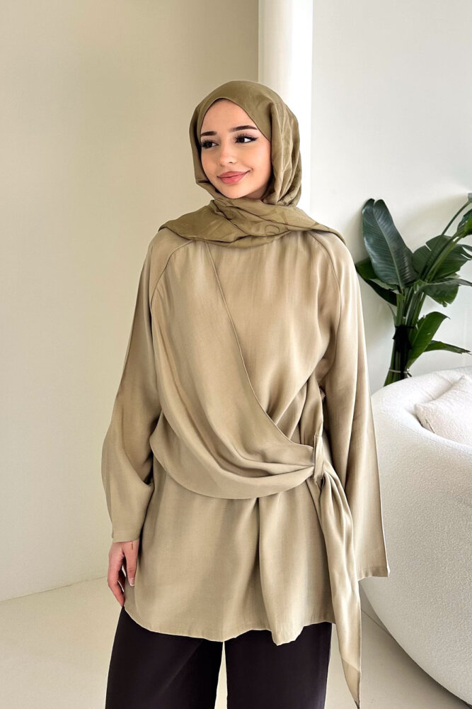 Yandan Bağlamalı Şallı Bluz - Haki - ENMA (2)