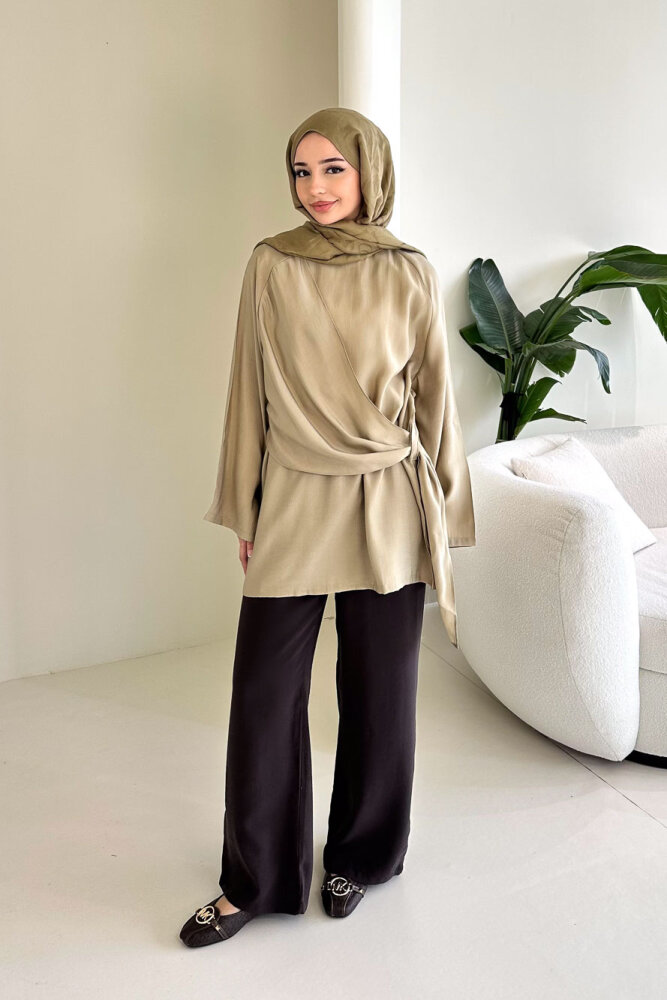 Yandan Bağlamalı Şallı Bluz - Haki - ENMA (1)