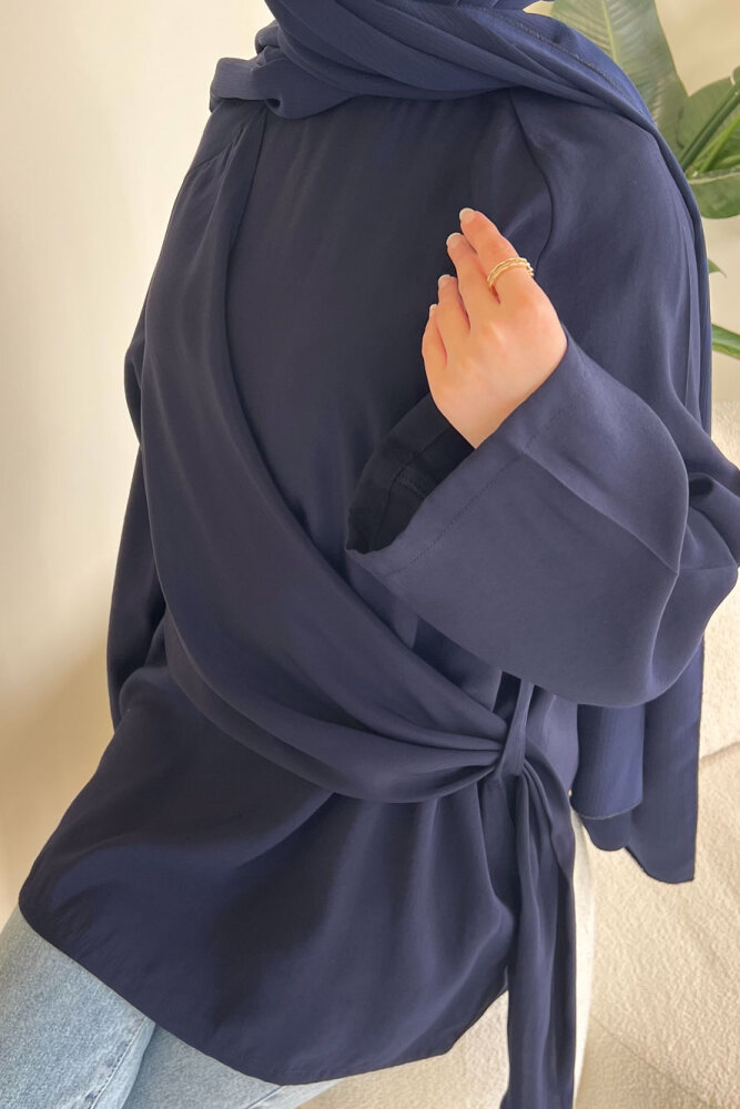 Yandan Bağlamalı Şallı Bluz - Lacivert - ENMA (3)