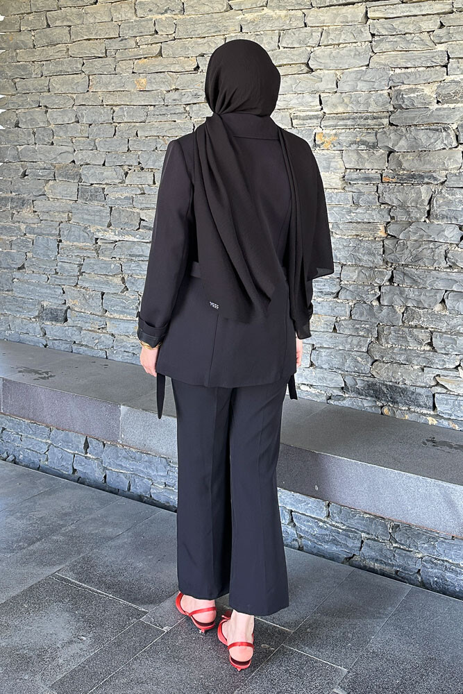 Yanları Toka Detaylı Ceket Takım - Siyah - 8