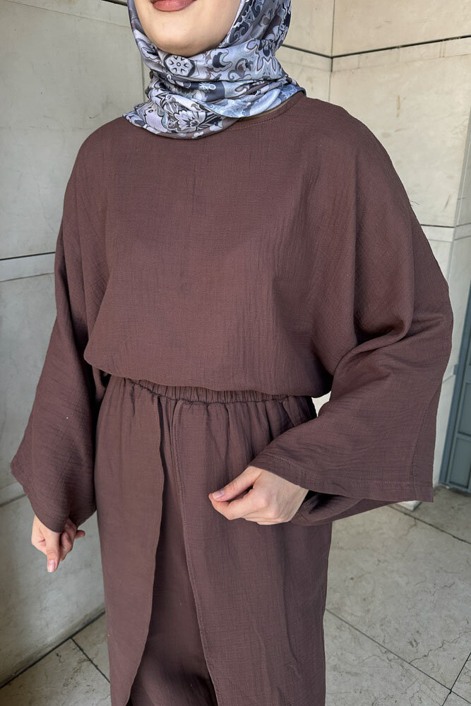 Yarasa Kol Müslin Takım - Kahverengi - 5