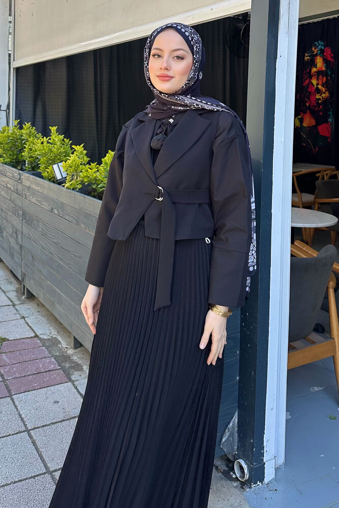Yelekli Eteği Piliseli Takım - Siyah - 6