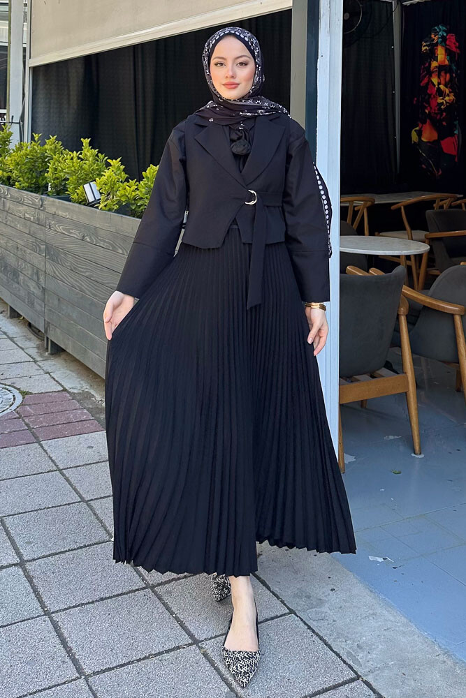 Yelekli Eteği Piliseli Takım - Siyah - 8