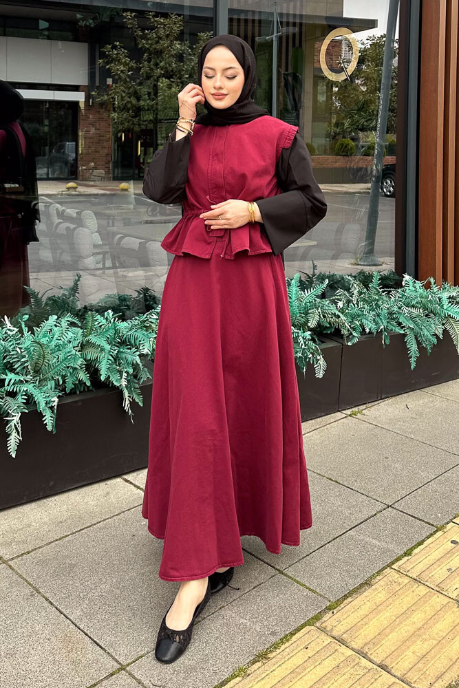 Yelekli Gabardin Takım - Bordo - 2