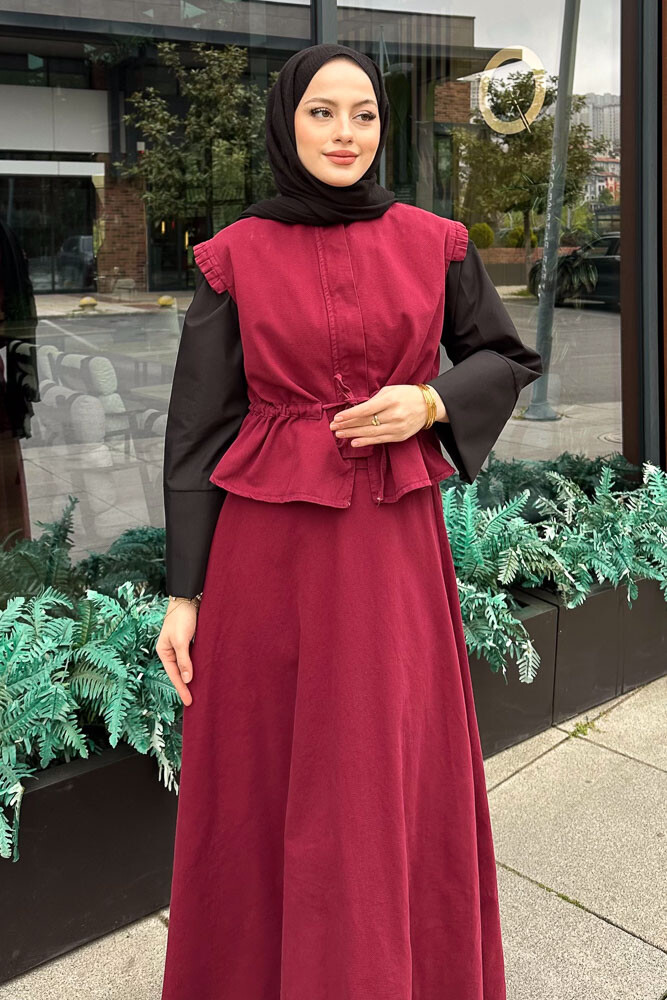 Yelekli Gabardin Takım - Bordo - 6