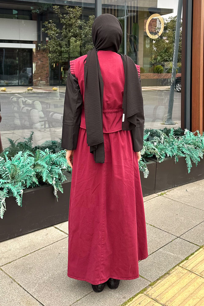 Yelekli Gabardin Takım - Bordo - 7