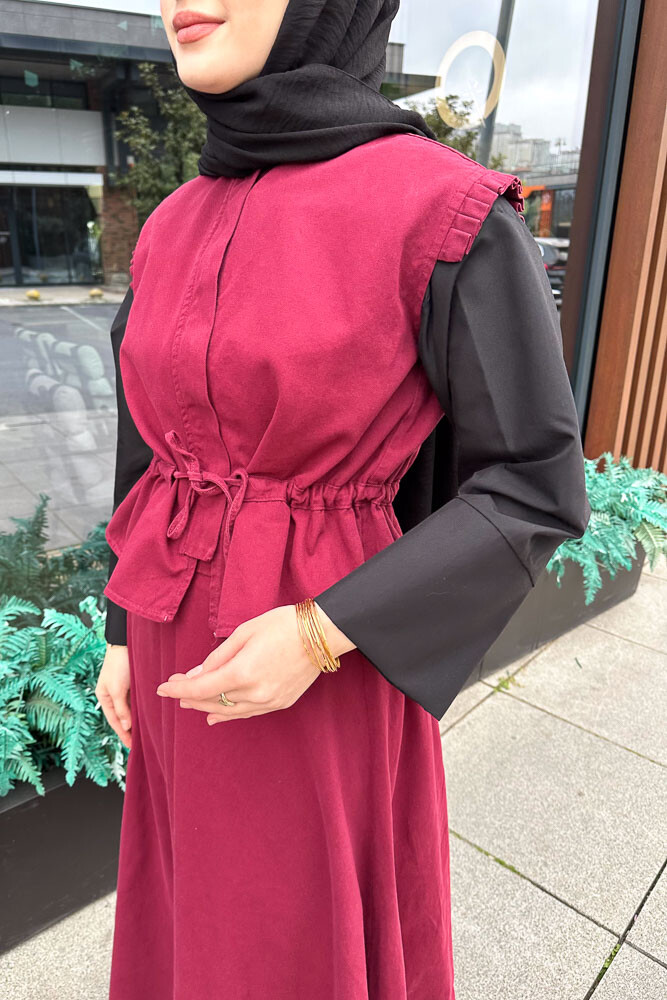 Yelekli Gabardin Takım - Bordo - 5