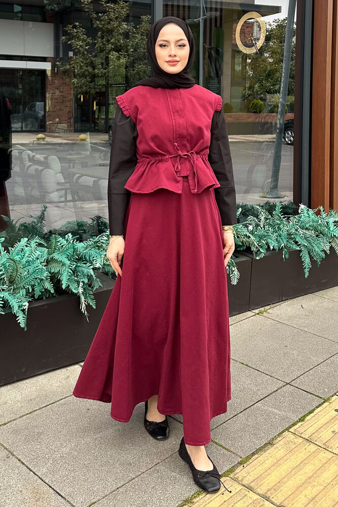 Yelekli Gabardin Takım - Bordo - 1
