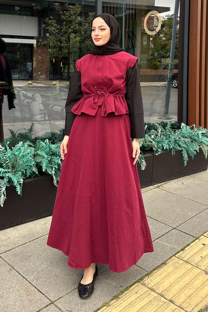 Yelekli Gabardin Takım - Bordo - 4
