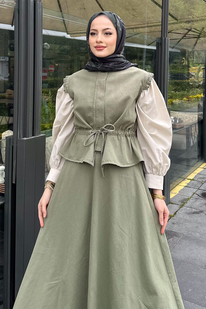 Yelekli Gabardin Takım - Haki - 2