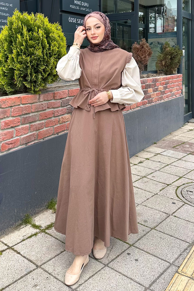 Yelekli Gabardin Takım - Kahverengi - 2