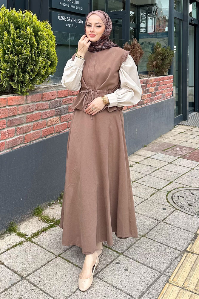 Yelekli Gabardin Takım - Kahverengi - 6