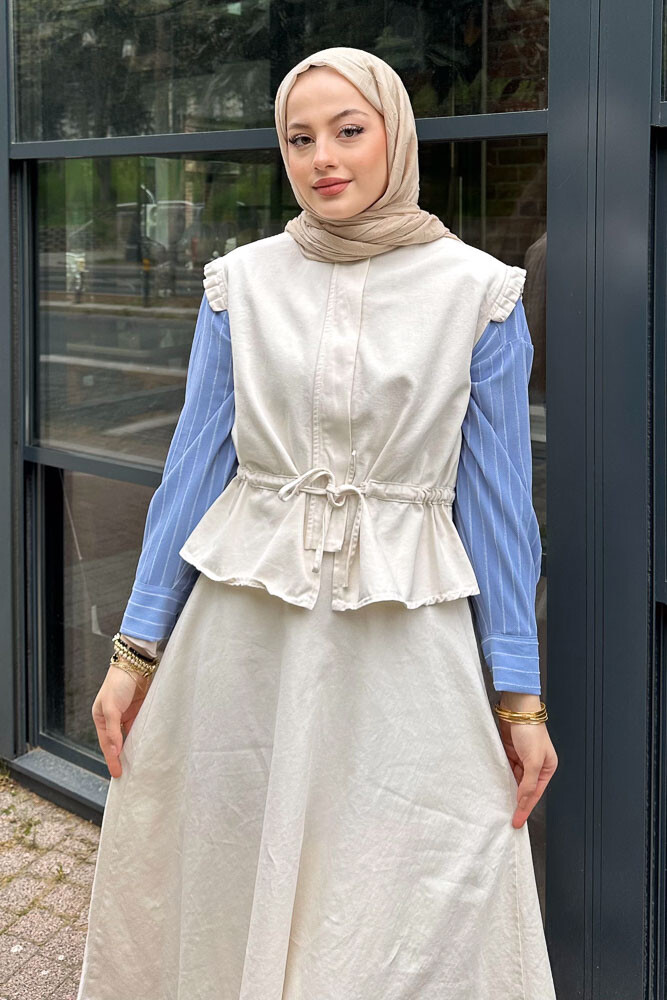 Yelekli Gabardin Takım - Taş Rengi - 3