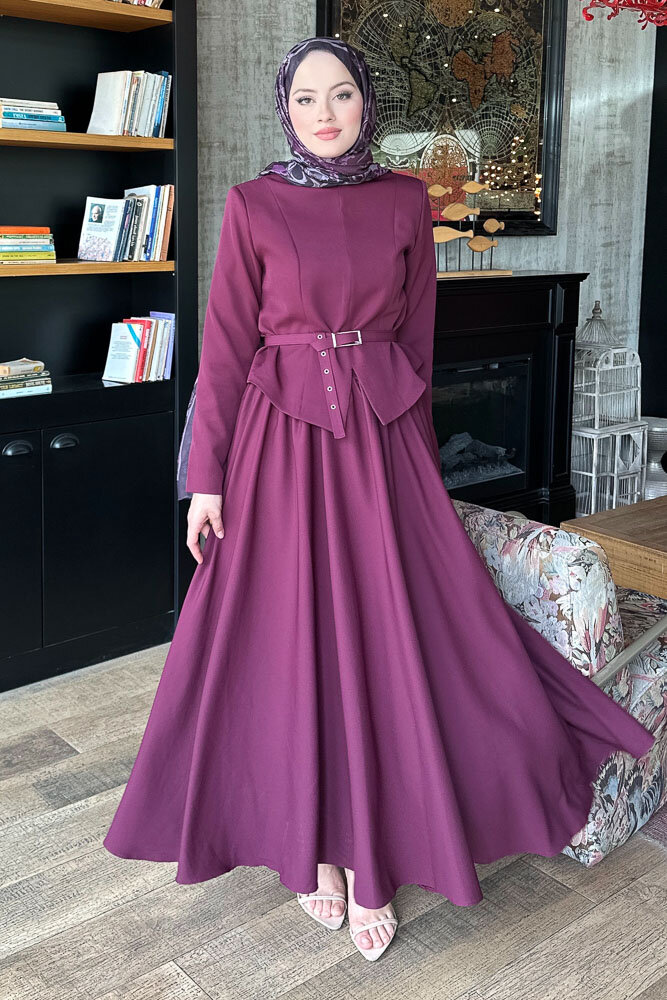 Yırtmaç Detaylı Şık Etek Takım - Burgonya - 2