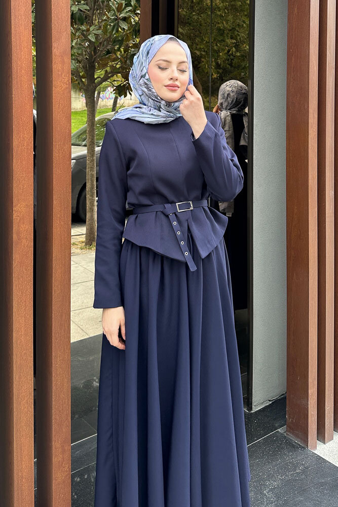 Yırtmaç Detaylı Şık Etek Takım - Lacivert - 3