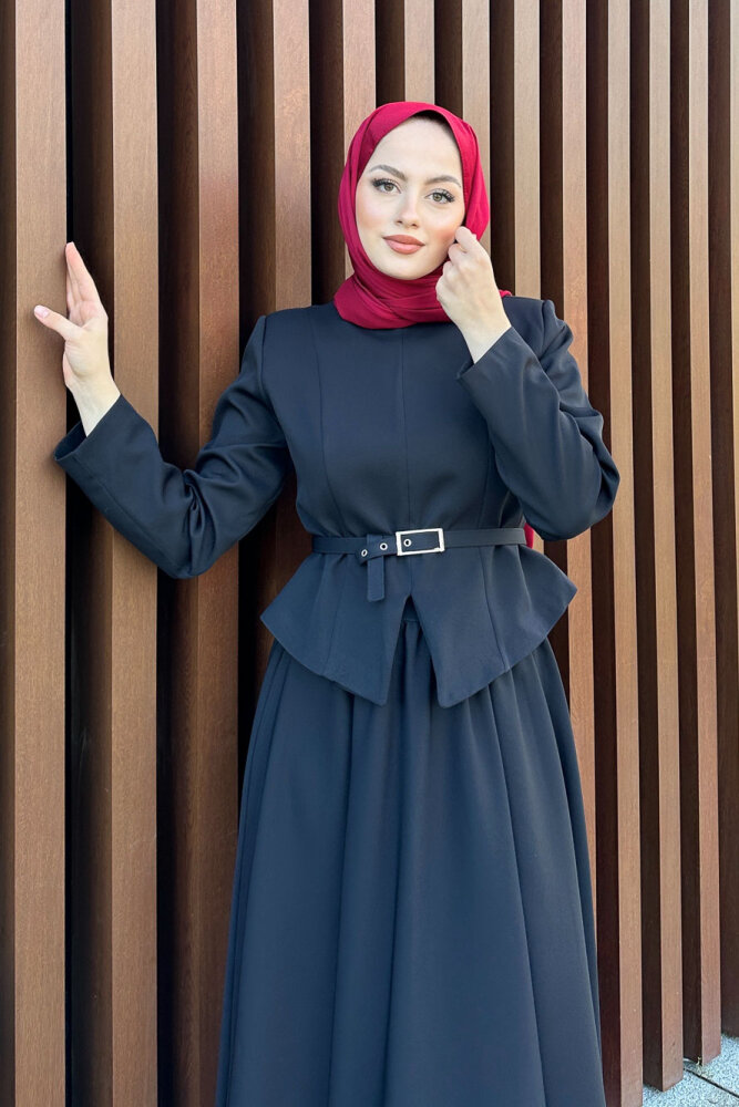 Yırtmaç Detaylı Şık Etek Takım - Siyah - HENZA (4)