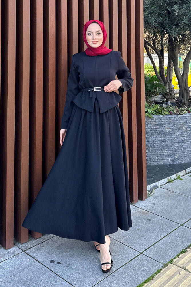 Yırtmaç Detaylı Şık Etek Takım - Siyah - 6